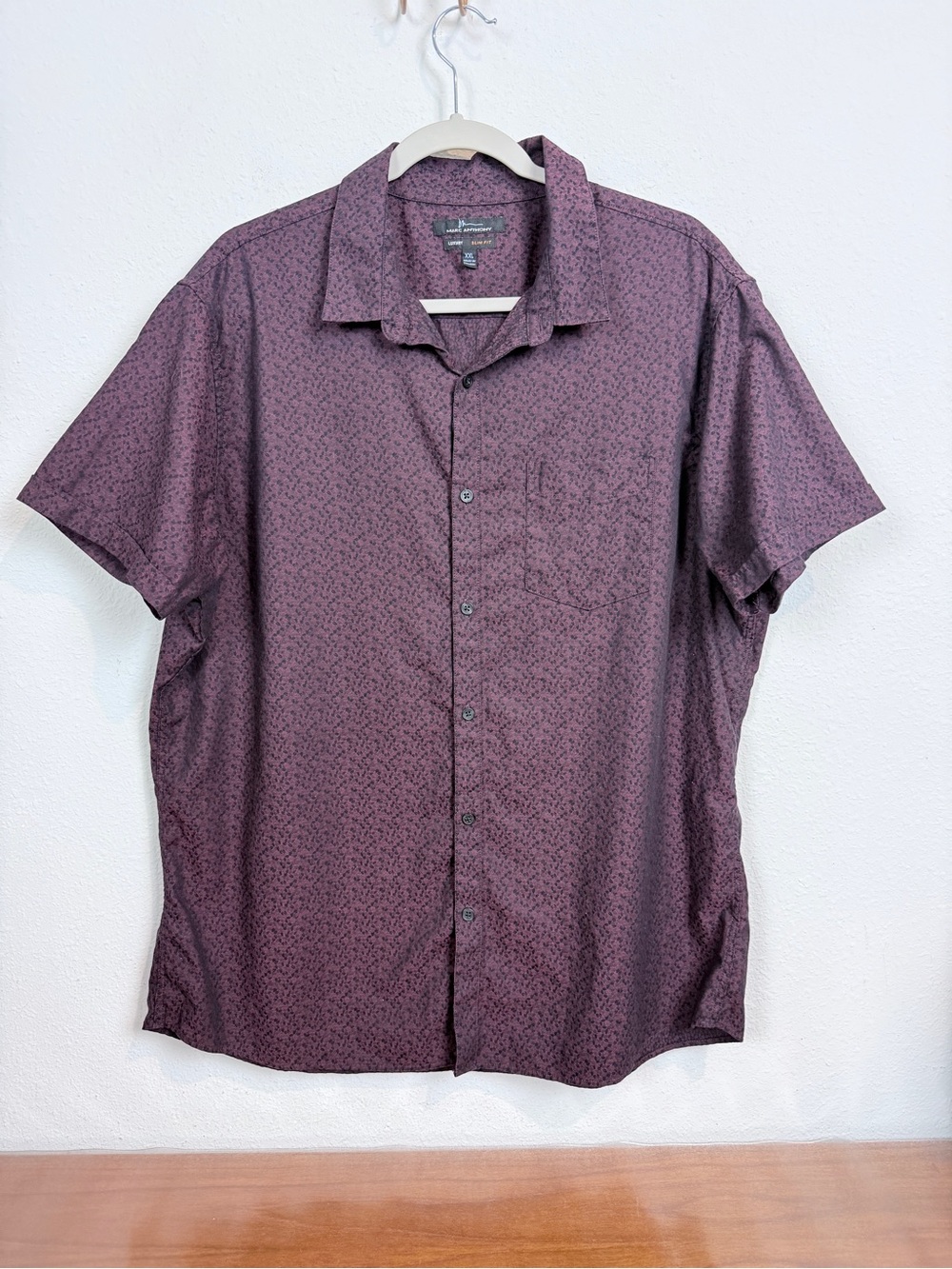 Marc Anthony Men's Slim Fit Short-Sleeve Button-Down Shirt Plum Swiss Dot XXL